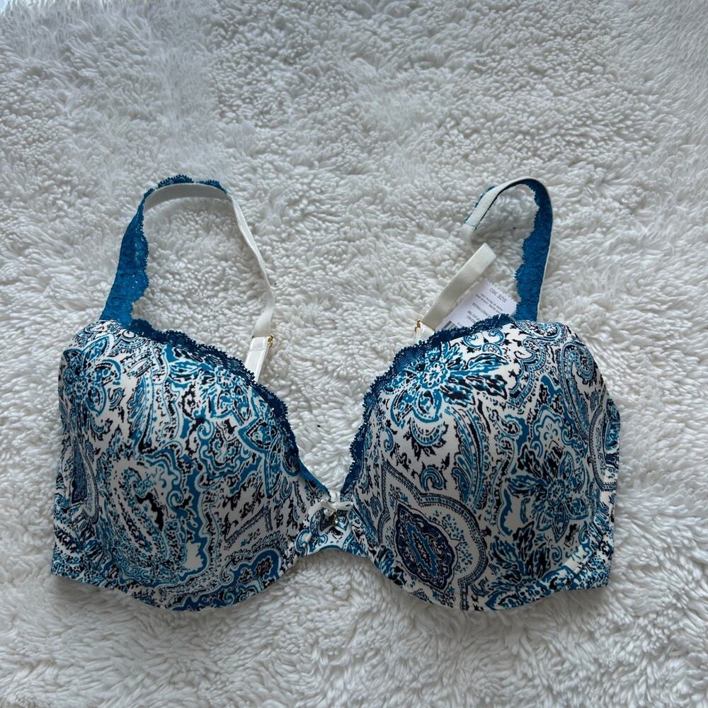 Soma Womens 36D Embraceable Push Up Bra Blue Paisley Sexy Lounge Flirty Basics